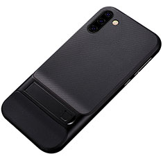 Coque Contour Silicone et Plastique Housse Etui Mat avec Support pour Samsung Galaxy Note 10 Noir