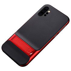 Coque Contour Silicone et Plastique Housse Etui Mat avec Support pour Samsung Galaxy Note 10 Plus 5G Rouge