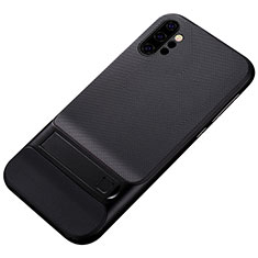 Coque Contour Silicone et Plastique Housse Etui Mat avec Support pour Samsung Galaxy Note 10 Plus Noir