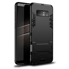 Coque Contour Silicone et Plastique Housse Etui Mat avec Support pour Samsung Galaxy Note 8 Duos N950F Noir