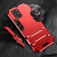 Coque Contour Silicone et Plastique Housse Etui Mat avec Support pour Samsung Galaxy S10 Lite Rouge