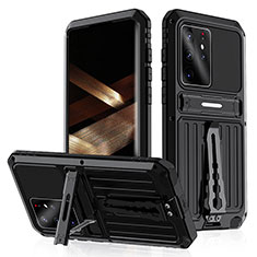 Coque Contour Silicone et Plastique Housse Etui Mat avec Support pour Samsung Galaxy S24 Ultra 5G Noir