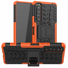 Coque Contour Silicone et Plastique Housse Etui Mat avec Support pour Sony Xperia 1 II Orange
