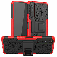 Coque Contour Silicone et Plastique Housse Etui Mat avec Support pour Sony Xperia 1 II Rouge