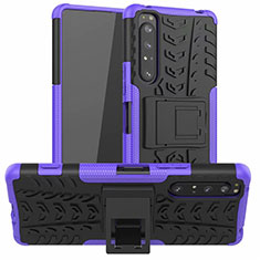 Coque Contour Silicone et Plastique Housse Etui Mat avec Support pour Sony Xperia 1 II Violet