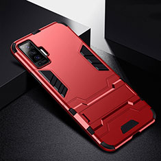 Coque Contour Silicone et Plastique Housse Etui Mat avec Support pour Vivo X50 5G Rouge