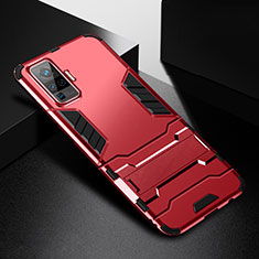 Coque Contour Silicone et Plastique Housse Etui Mat avec Support pour Vivo X50 Pro 5G Rouge