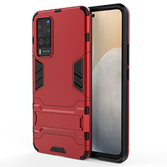 Coque Contour Silicone et Plastique Housse Etui Mat avec Support pour Vivo X60 Pro 5G Rouge