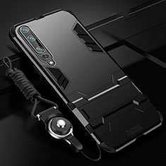 Coque Contour Silicone et Plastique Housse Etui Mat avec Support pour Xiaomi Mi 10 Noir