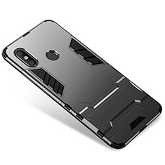 Coque Contour Silicone et Plastique Housse Etui Mat avec Support pour Xiaomi Mi 8 Gris