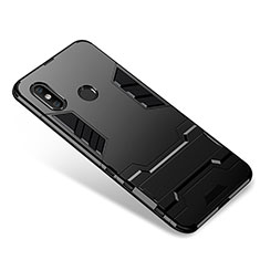 Coque Contour Silicone et Plastique Housse Etui Mat avec Support pour Xiaomi Mi 8 Noir