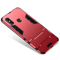 Coque Contour Silicone et Plastique Housse Etui Mat avec Support pour Xiaomi Mi 8 Rouge