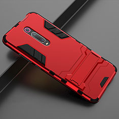 Coque Contour Silicone et Plastique Housse Etui Mat avec Support pour Xiaomi Mi 9T Pro Rouge