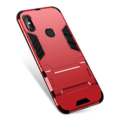 Coque Contour Silicone et Plastique Housse Etui Mat avec Support pour Xiaomi Redmi Note 5 AI Dual Camera Rouge