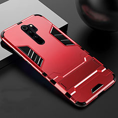 Coque Contour Silicone et Plastique Housse Etui Mat avec Support pour Xiaomi Redmi Note 8 Pro Rouge