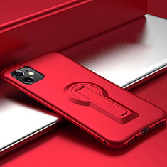 Coque Contour Silicone et Plastique Housse Etui Mat avec Support R01 pour Apple iPhone 11 Rouge