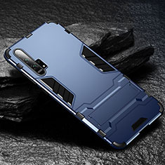Coque Contour Silicone et Plastique Housse Etui Mat avec Support R01 pour Huawei Honor 20 Pro Bleu