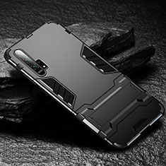 Coque Contour Silicone et Plastique Housse Etui Mat avec Support R01 pour Huawei Honor 20 Pro Noir