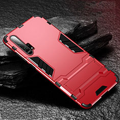 Coque Contour Silicone et Plastique Housse Etui Mat avec Support R01 pour Huawei Honor 20 Pro Rouge