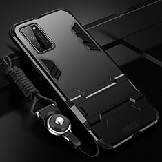 Coque Contour Silicone et Plastique Housse Etui Mat avec Support R01 pour Huawei Honor 30 Lite 5G Noir
