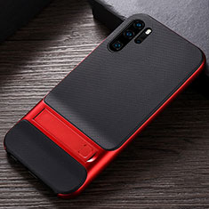 Coque Contour Silicone et Plastique Housse Etui Mat avec Support R01 pour Huawei P30 Pro New Edition Rouge