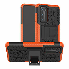 Coque Contour Silicone et Plastique Housse Etui Mat avec Support R01 pour Huawei P40 Orange