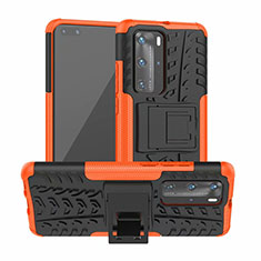 Coque Contour Silicone et Plastique Housse Etui Mat avec Support R01 pour Huawei P40 Pro Orange