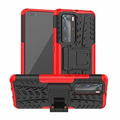 Coque Contour Silicone et Plastique Housse Etui Mat avec Support R01 pour Huawei P40 Pro Rouge