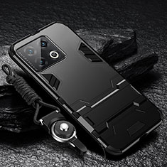Coque Contour Silicone et Plastique Housse Etui Mat avec Support R01 pour OnePlus 10 Pro 5G Noir