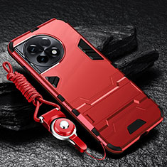 Coque Contour Silicone et Plastique Housse Etui Mat avec Support R01 pour OnePlus 11 5G Rouge