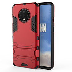 Coque Contour Silicone et Plastique Housse Etui Mat avec Support R01 pour OnePlus 7T Rouge
