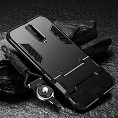 Coque Contour Silicone et Plastique Housse Etui Mat avec Support R01 pour OnePlus 8 Noir