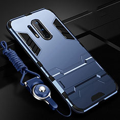 Coque Contour Silicone et Plastique Housse Etui Mat avec Support R01 pour OnePlus 8 Pro Bleu