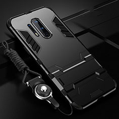 Coque Contour Silicone et Plastique Housse Etui Mat avec Support R01 pour OnePlus 8 Pro Noir