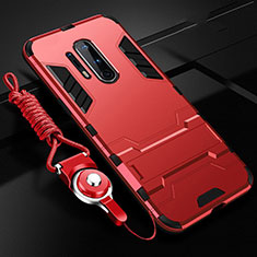 Coque Contour Silicone et Plastique Housse Etui Mat avec Support R01 pour OnePlus 8 Pro Rouge