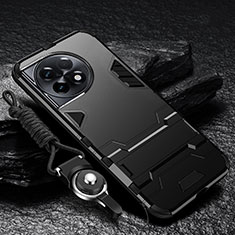 Coque Contour Silicone et Plastique Housse Etui Mat avec Support R01 pour OnePlus Ace 2 Pro 5G Noir