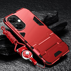 Coque Contour Silicone et Plastique Housse Etui Mat avec Support R01 pour OnePlus Nord CE 3 5G Rouge