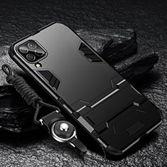 Coque Contour Silicone et Plastique Housse Etui Mat avec Support R01 pour Samsung Galaxy A12 Noir