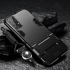 Coque Contour Silicone et Plastique Housse Etui Mat avec Support R01 pour Samsung Galaxy A52 5G Noir