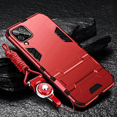 Coque Contour Silicone et Plastique Housse Etui Mat avec Support R01 pour Samsung Galaxy F22 4G Rouge