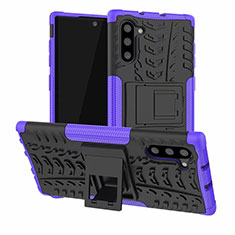 Coque Contour Silicone et Plastique Housse Etui Mat avec Support R01 pour Samsung Galaxy Note 10 5G Violet