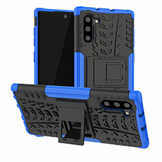 Coque Contour Silicone et Plastique Housse Etui Mat avec Support R01 pour Samsung Galaxy Note 10 Bleu