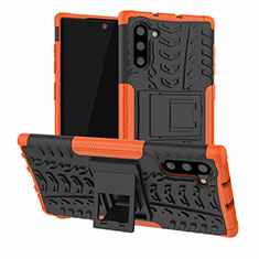 Coque Contour Silicone et Plastique Housse Etui Mat avec Support R01 pour Samsung Galaxy Note 10 Orange