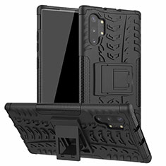 Coque Contour Silicone et Plastique Housse Etui Mat avec Support R01 pour Samsung Galaxy Note 10 Plus 5G Noir