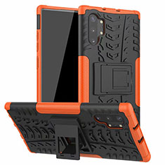 Coque Contour Silicone et Plastique Housse Etui Mat avec Support R01 pour Samsung Galaxy Note 10 Plus 5G Orange