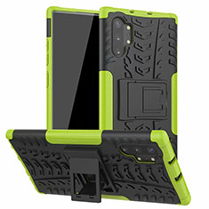 Coque Contour Silicone et Plastique Housse Etui Mat avec Support R01 pour Samsung Galaxy Note 10 Plus 5G Vert
