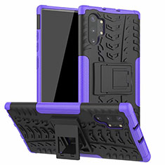 Coque Contour Silicone et Plastique Housse Etui Mat avec Support R01 pour Samsung Galaxy Note 10 Plus 5G Violet
