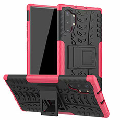 Coque Contour Silicone et Plastique Housse Etui Mat avec Support R01 pour Samsung Galaxy Note 10 Plus Rose