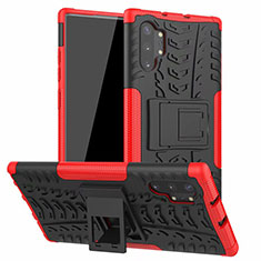 Coque Contour Silicone et Plastique Housse Etui Mat avec Support R01 pour Samsung Galaxy Note 10 Plus Rouge