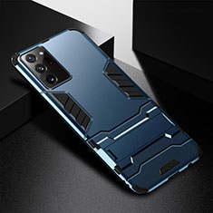 Coque Contour Silicone et Plastique Housse Etui Mat avec Support R01 pour Samsung Galaxy Note 20 Ultra 5G Bleu